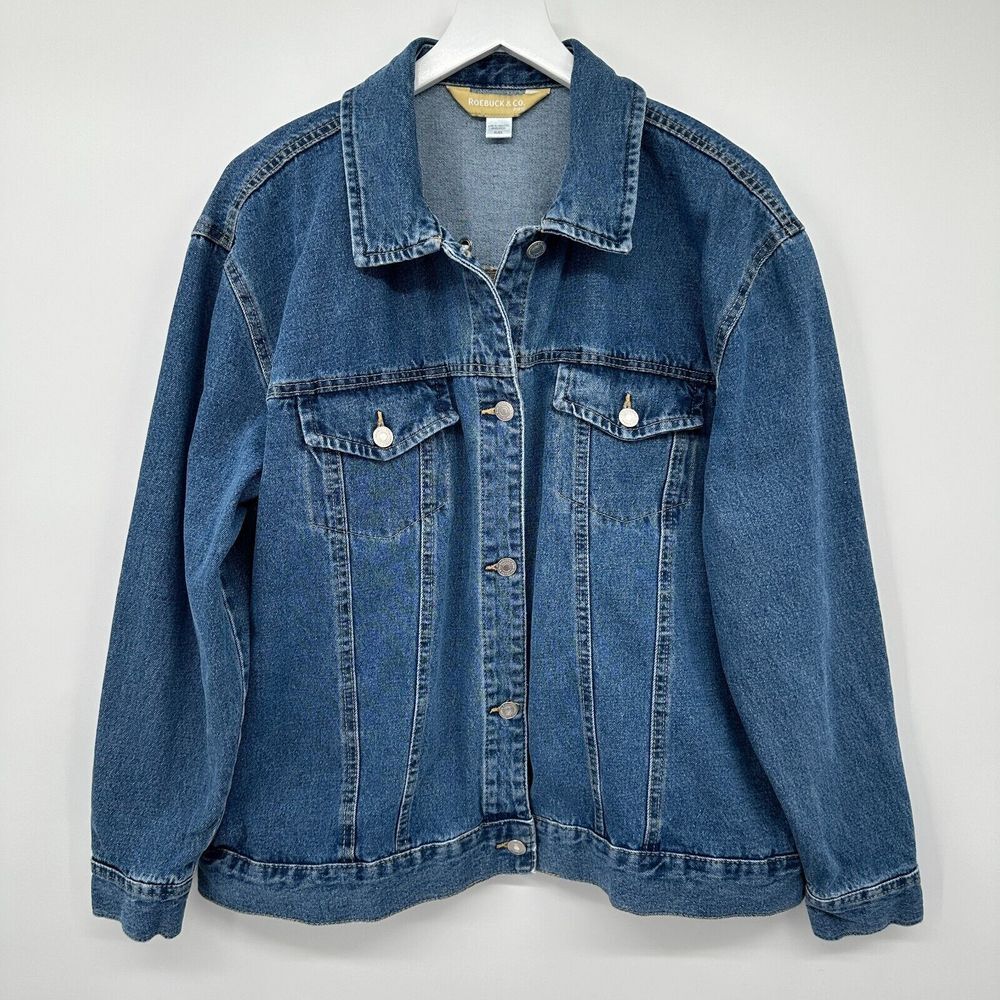 Vintage Roebuck and Co Denim Trucker Jacket Size XL Womens Pockets Sears KMart